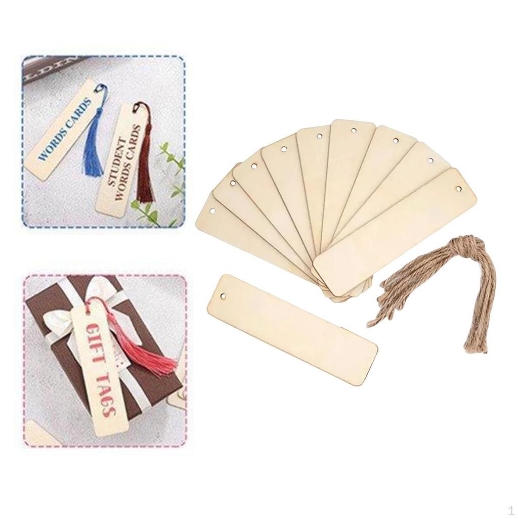 10 Pieces Unfinished Wooden Bookmarks Gift Tags for Presents Blank Wood Slices DIY Hand