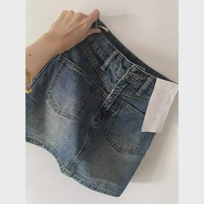 2024 High-Waist Retro Blue Denim A-Line Mini Skirt for Women