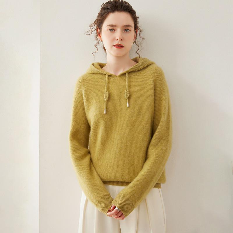 Women's Cashmere Yuanbao Stitch Hoodie - Loose Fit, Thick Knit, Age-Reducing, Casual for Autumn and Winter