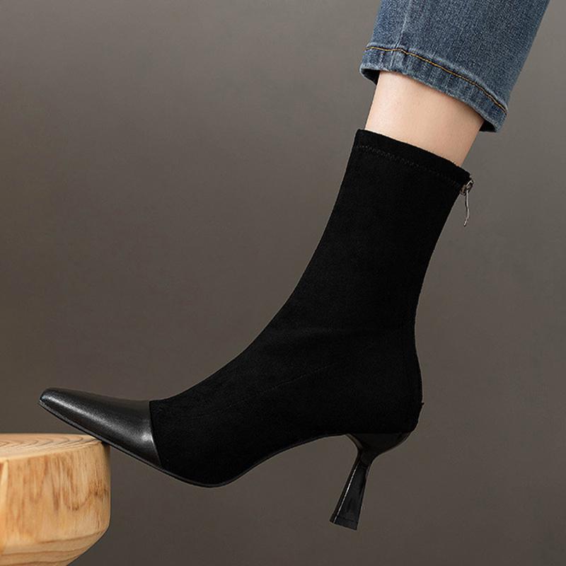 Semsket spiss tå Dame Chelsea Boots Ankelhøye hæler Designersko Vinter Ny motetrend 2024 Gå Goth Mujer Zapatos