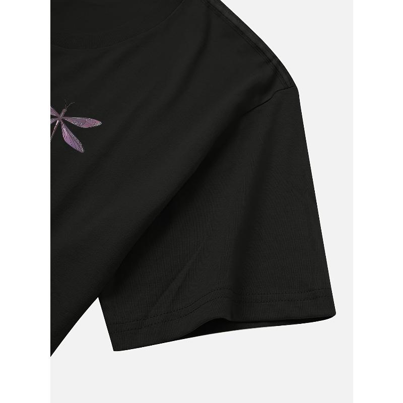 European sizes Dragonfly Series Printed Round Neck Short Sleeve