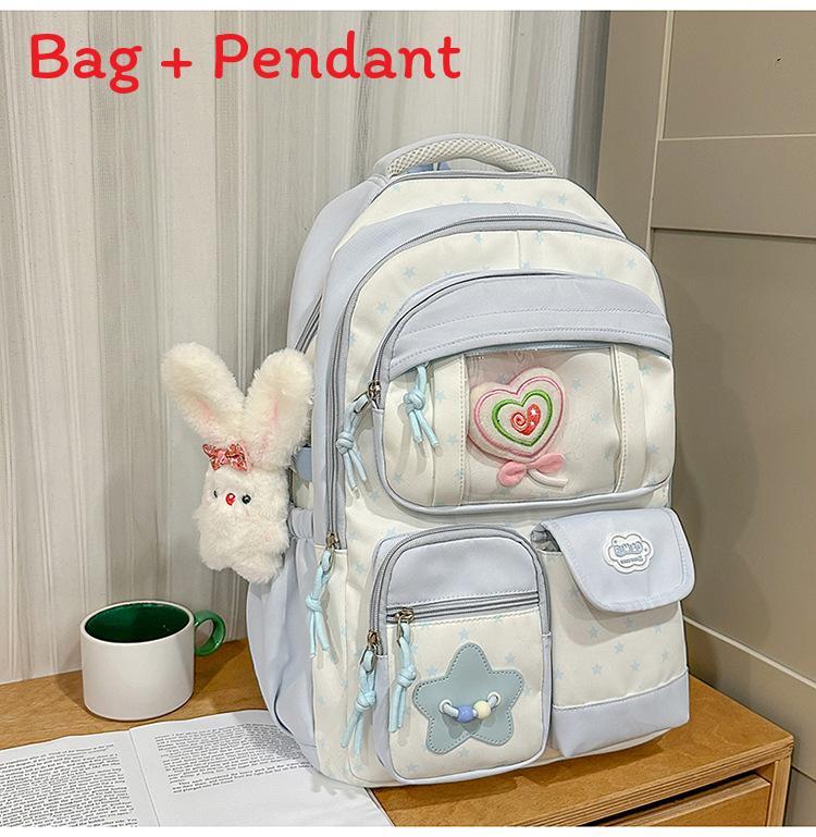 Fresh Color Block Backpack With Nylon For School Girls