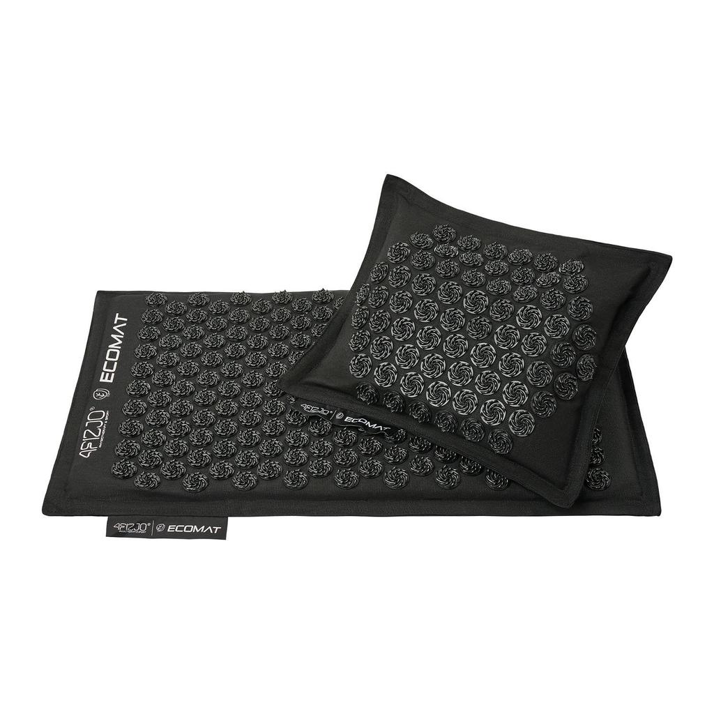 4FIZJO ECO Acupressure Mat with Buckwheat Hulls and a Pillow, Black