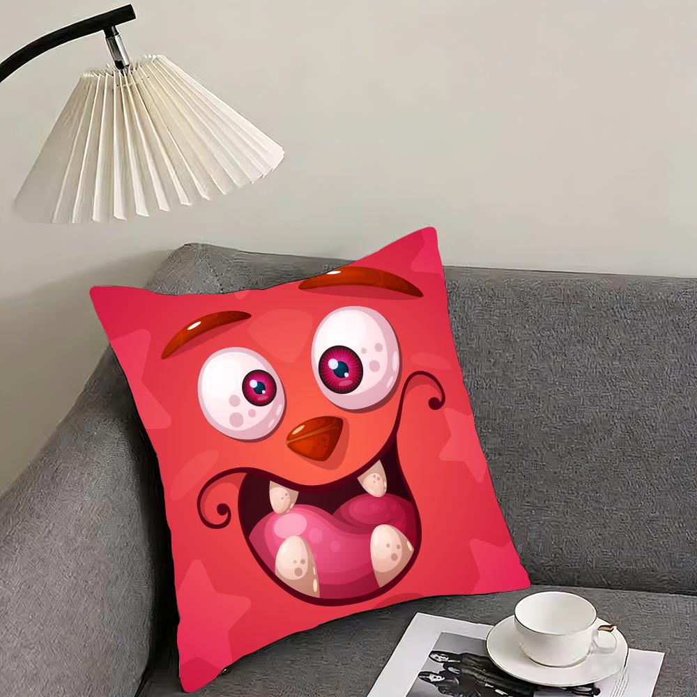Funny Little Monster Emoticon Pack Cushion Cover Reversible Plush Pillow Cover – For Car, Sofa, Bedroom, Perfect As a Gift.