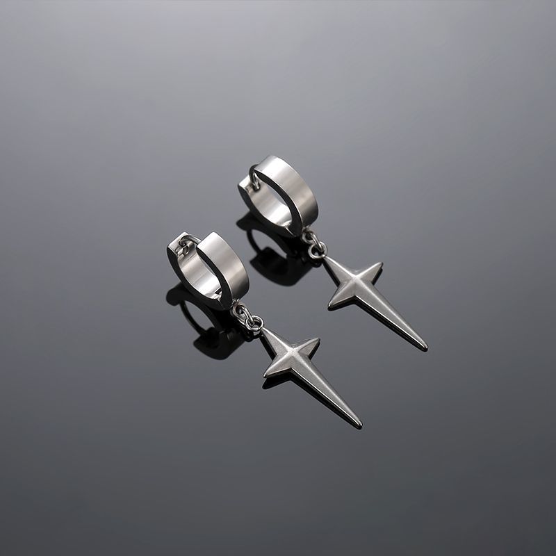 

Cross Star Stud Earrings Men s Cold Style Personalized Hip Hop Trendy Single Men Fancy Fashion Ear Clip Non-Pierced Earrings X123-A (a pair of ear holes) gift box