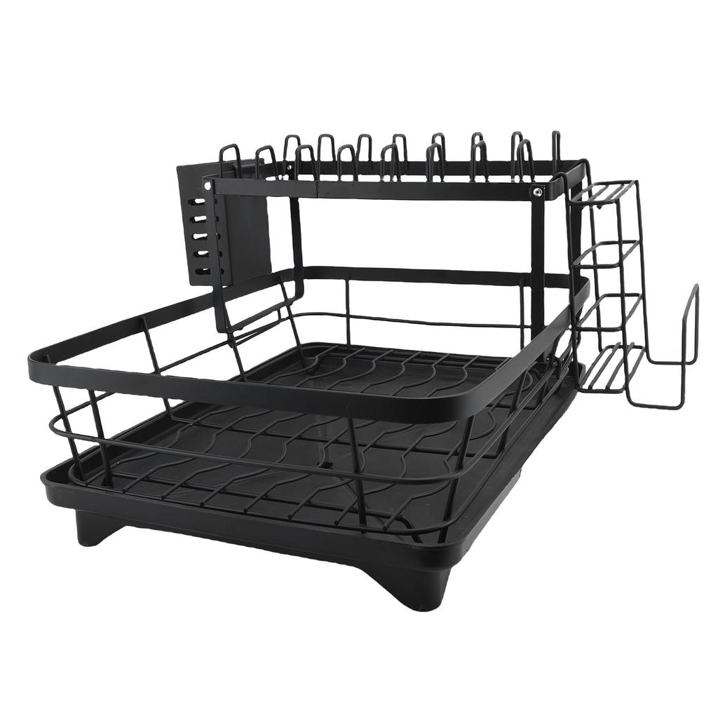 Abtropfgestell 2 Etagen Verdickter Edelstahl Multifunktional Großes Fassungsvermögen Arbeitsplatte Geschirr Aufbewahrungsorganizer Schwarz