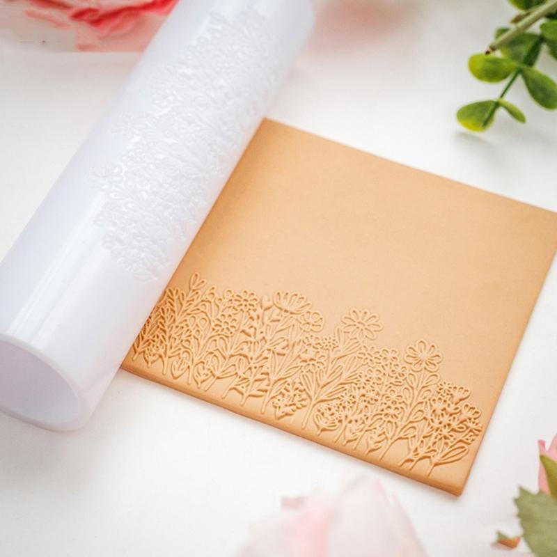 Ergonomic Floral Pattern Clay Embossing Roller For Polymer Jewelry Making Earrings Crafting Supplies Rolling Pin