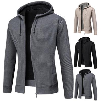 Winter Men's Hooded Cardigan Sweater New Men's Coat Plus Fleece Thickened Long-sleeved Sweater For Men