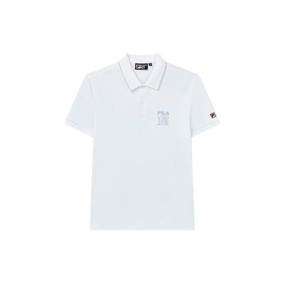 Strikket kortermet pikétrøye med bokstavlogo for menn pikétrøyer Standard-Hvit F11M238105F-WT