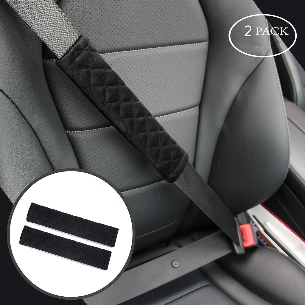 Amooca Soft Auto Seat Belt Cover Seatbelt Shoulder Pad 2 PCS for a More Comfortable Driving Compatible with All Cars and Backpack Black