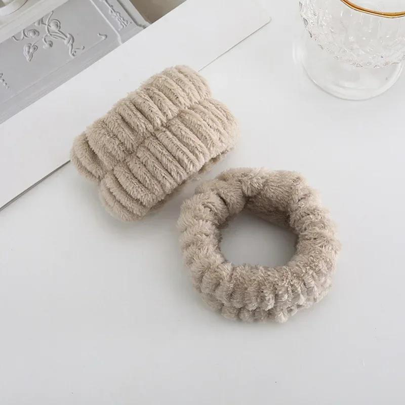 Dames Make-up Koraal Fleece Hoofdband Gezicht Wassen Zachte Haarklem Elastische Top Knoop Haarelastiekjes Meisjes Hoofddeksel Haaraccessoires gray