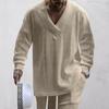 Autumn/Winter Men's Jacquard Loose Knitted Solid Color Casual V-neck Long Sleeve Knitted Shirt