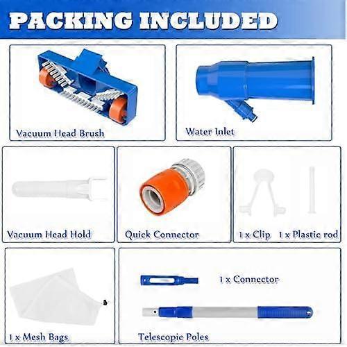 Upgraded Pool Vacuum Kit, 115cm Hot Tub Cleaner with Telescopic Pole, Brush and Mesh Leaf Bag, Pond Hoover Jet