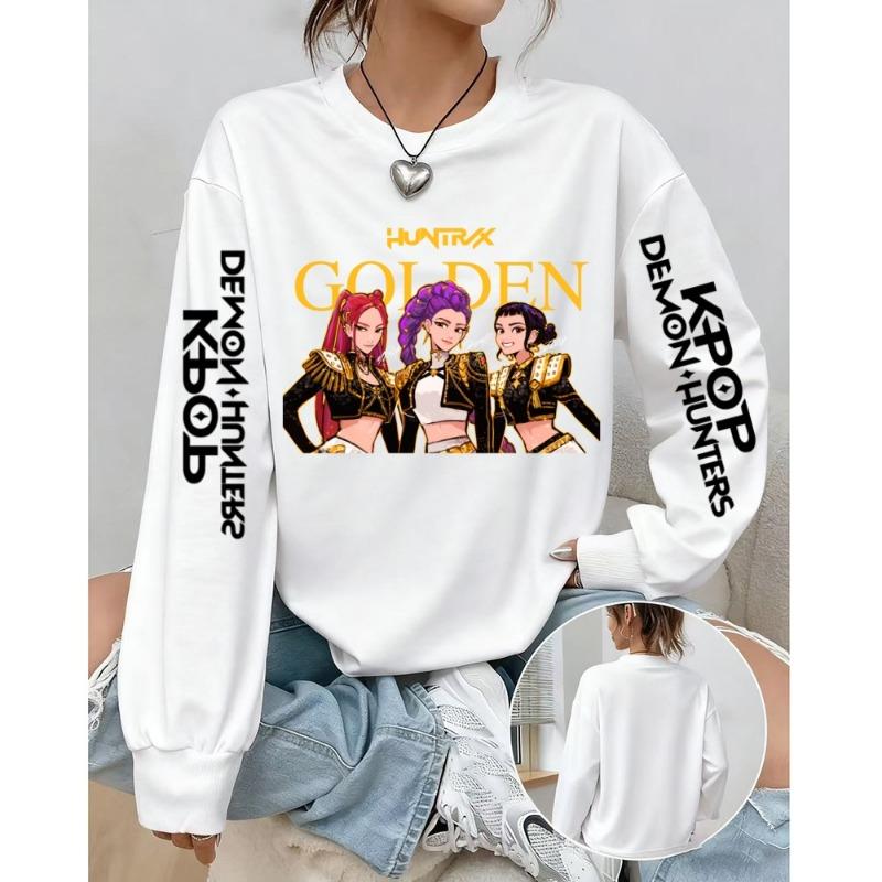 

Fashion Women s T-shirt Demon Hunters Anime Print Girl Daily Casual Pullover Spring And Autumn Long Sleeve Sweatshirt Women s Top Tees Clothing 100