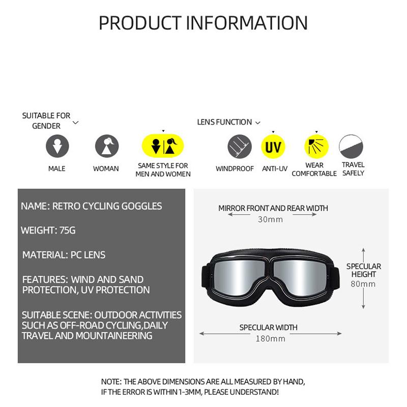 Motorradbrille Winddichte Motorradhelmbrille Sonnenbrille Retro Universal Klappbar Leder Retro Motorrad Zubehör