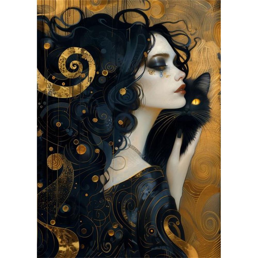 5D DIY Diamond Painting Art Gustav Klimt Cat and Woman Diamond Mosaic Full Diamond Home Decor Gift