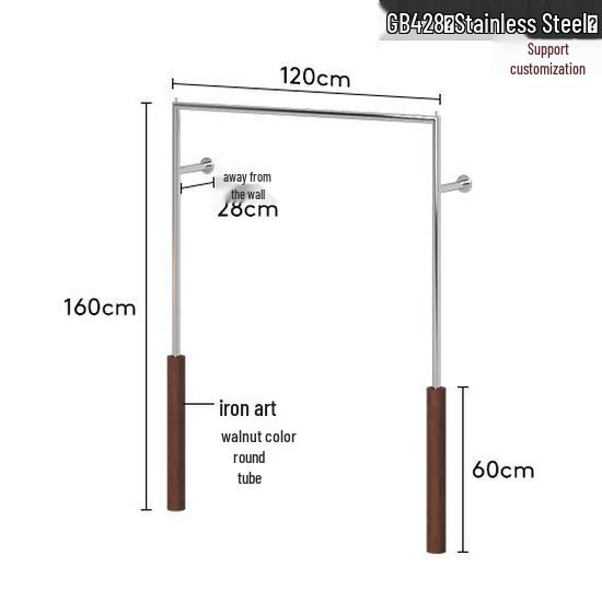 Vintage Wall-Mounted Clothing Rack for Men and Women, Walnut Stainless Steel