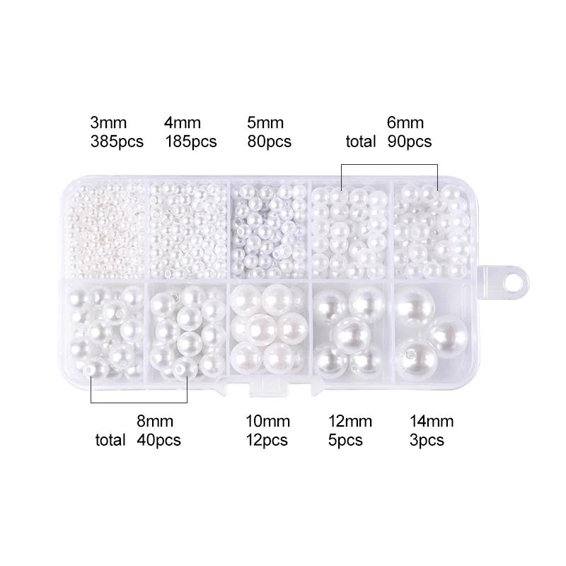 800pcs Artificial Faux Pearl Resin Beads Kit Round Pearl Beads Loose Bracelet Pearls With Hole For DIY Craft Necklaces Jewelry