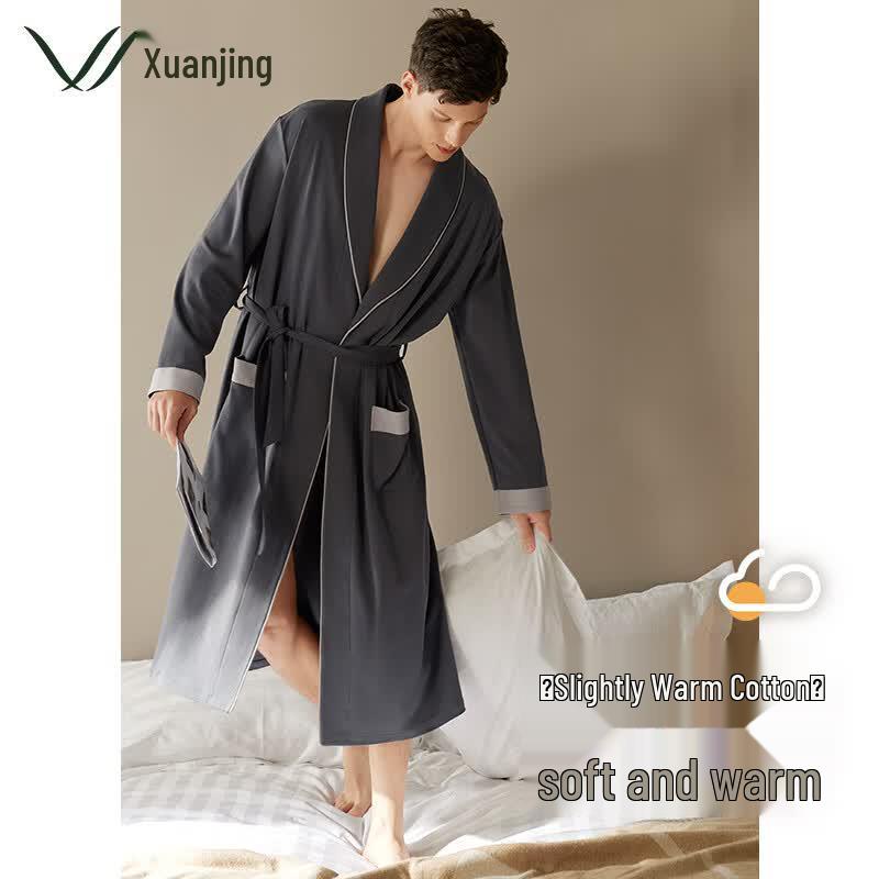 Men s Pure Cotton Long-Sleeve Bathrobe L