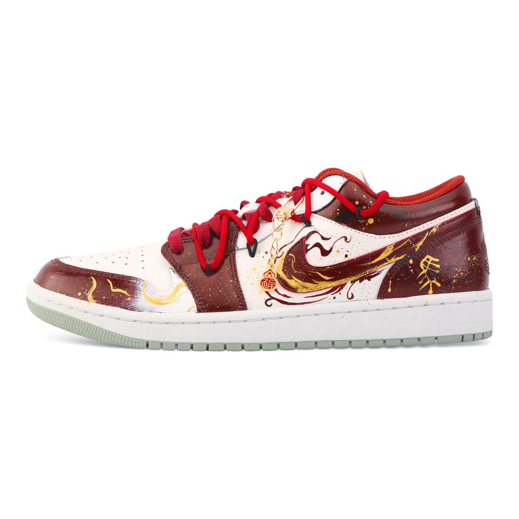 Jordan Air Jordan 1 Drippy Golden Horse Year Abrasion Resistant Low top Vintage Basketball Shoes Men's Red 553558-133(Team889-)