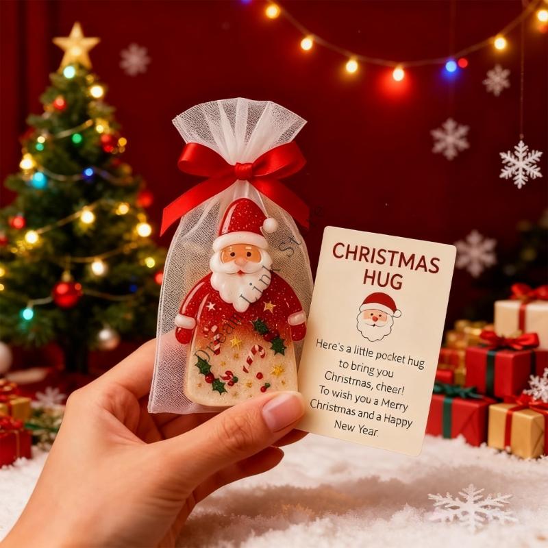 Q1FD Little Pocket Christmas Hug, Christmas Pocket Hug Gifts with Encouragement Cards, Santa Mini Charm Ornaments,