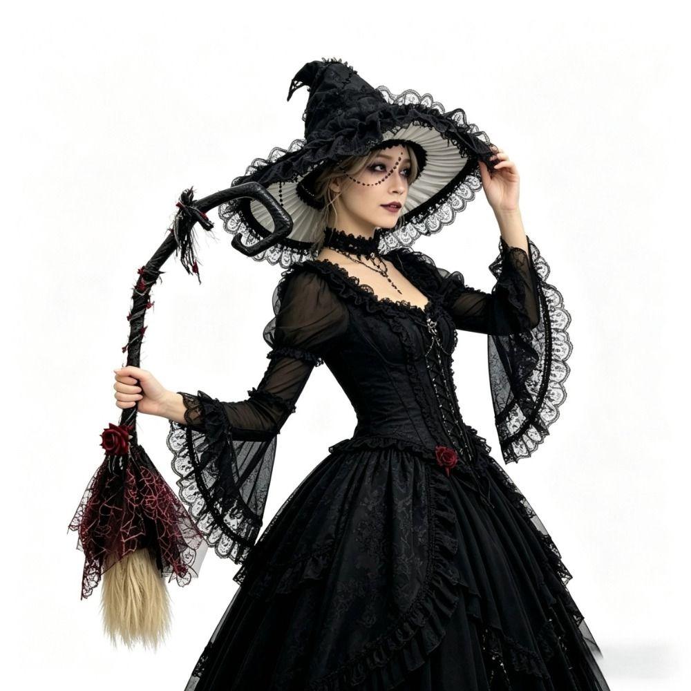 Black Tulle Cosplay Props Gothic Style Witch Hat Princess Magic Wand  Home Decor