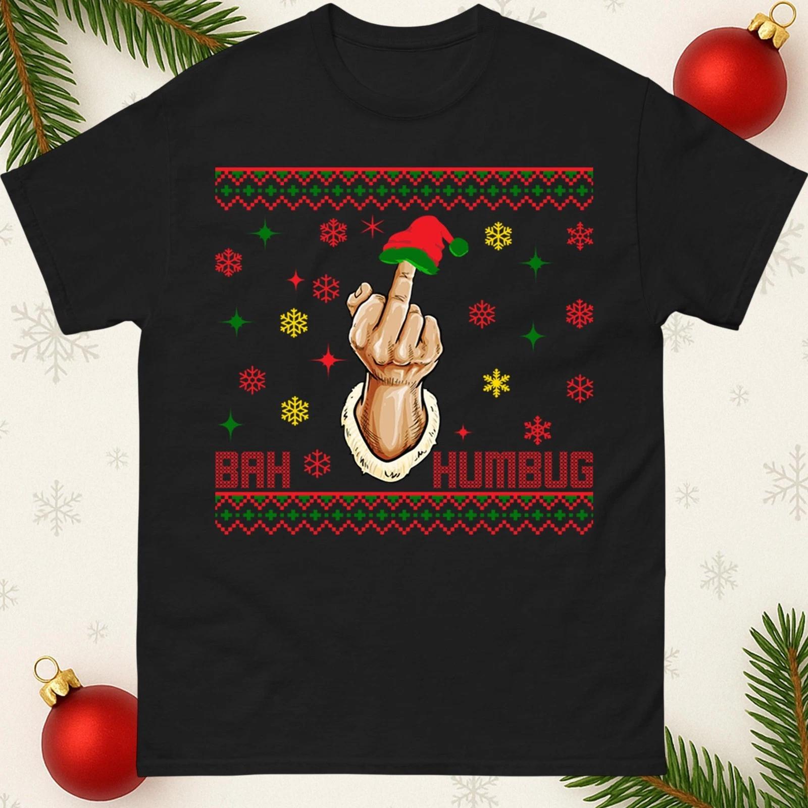 Bah Humbag Ugly Christmas T Shirt, Middle Finger Rude Offensive Tee Top 2XL