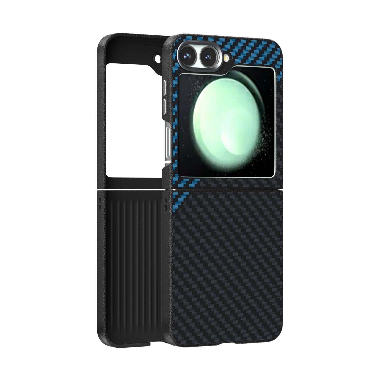 

For Samsung Galaxy Z Flip 5 Case Magsafe Slim Magnetic Wireless Charger Foldable Carbon Fiber Phone Cases Cover Metal Lens Grip For Samsung Galaxy Z Flip 5&PC синий