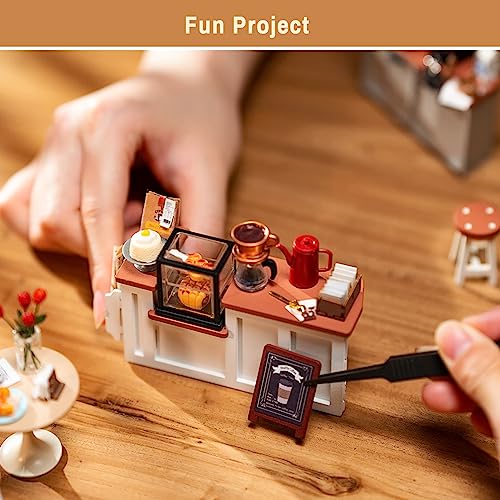 Robotime DIY Miniature Dollhouse Kit, Model House with LED Lights, Cafe Model Kit, DIY Craft, Birthday Gift, Home Decoration for Family and Friends