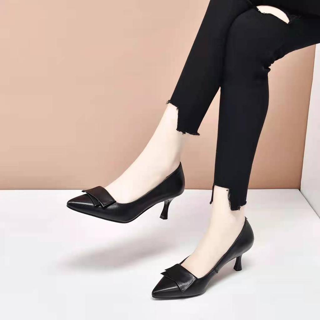 Echtleder Schuhe Damen Pumps mit spitzer Zehe Hohe Absätze Flach Mode Schwarz Arbeitsschuh Damen Partyschuhe Übergröße 33-40