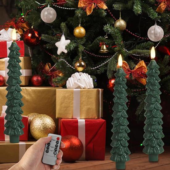 Pcs Christmas Tree Flameless Taper Candles Green LED Candlestick