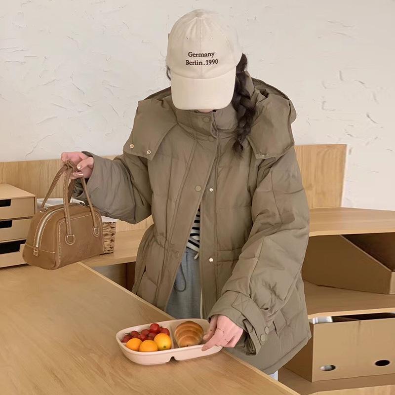 Waist down jacket women's medium and long 2024 winter fashion hooded sweet thickened white duck down slim coat