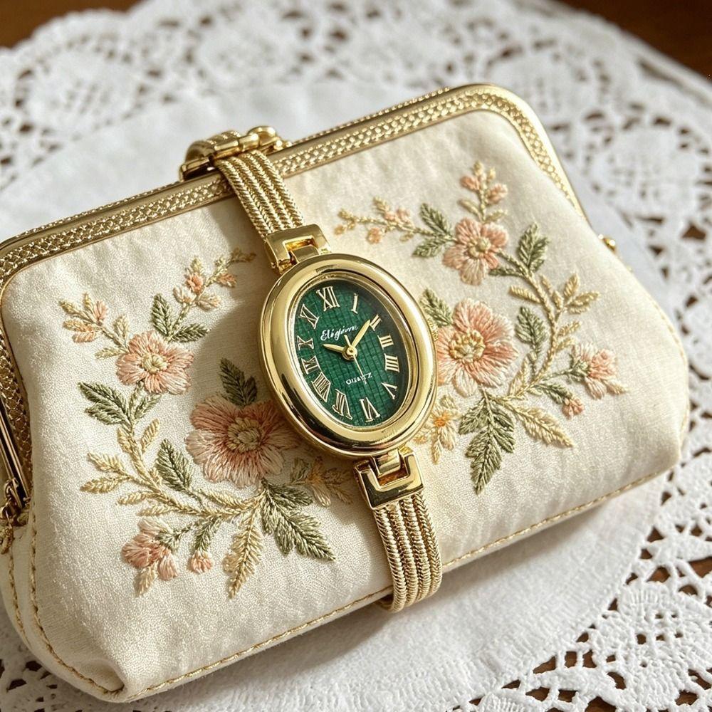 Gold Tassel Chains Watch Alloy Oval Quartz Watch Delicate Quartz Wristwatch  Fashion Wear