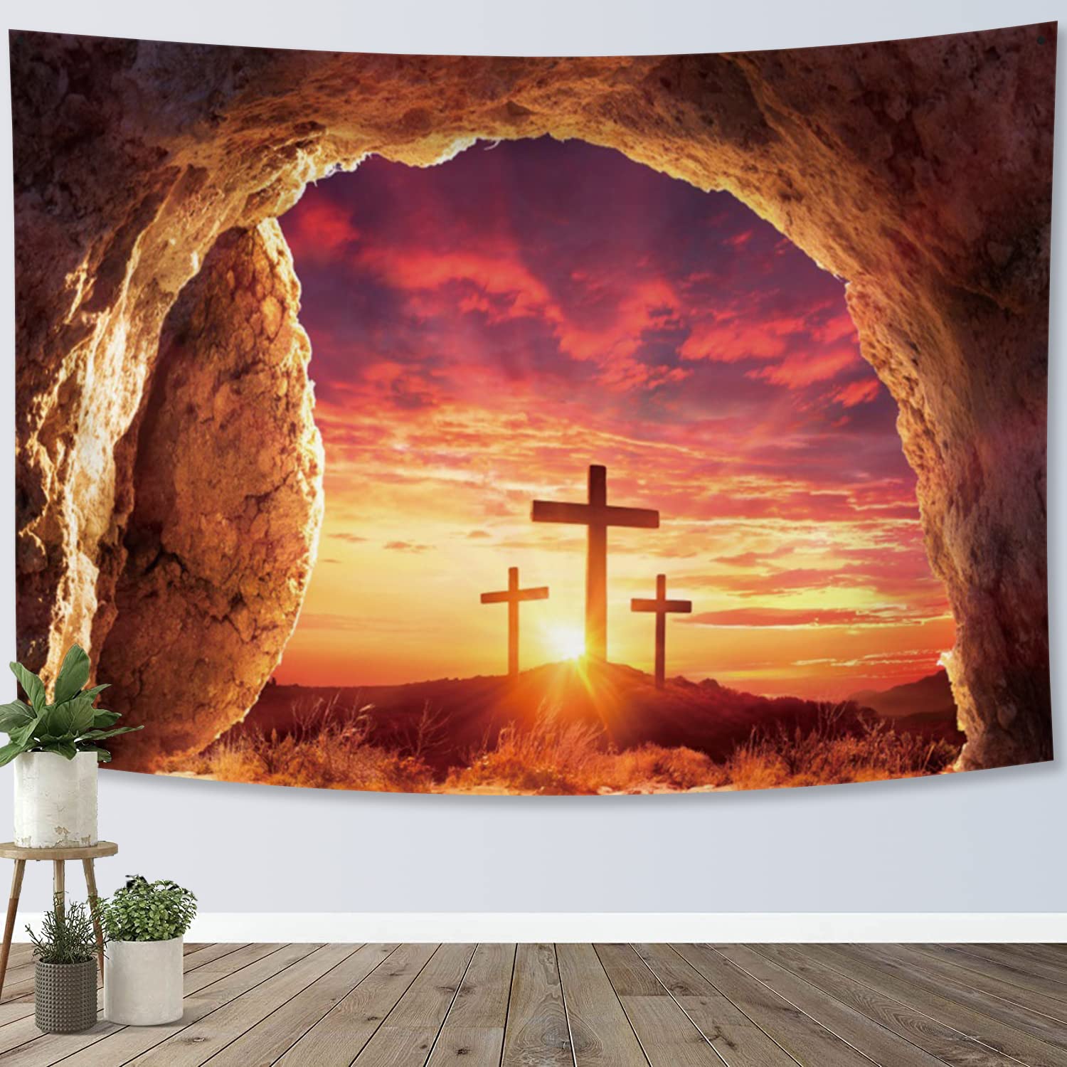 

Гобелен Хрест Христос Гобелен Настінне мистецтво Християнська віра Декор Подарунок Спальня Вітальня Гуртожиток Хрест на заході сонця 100X75CM