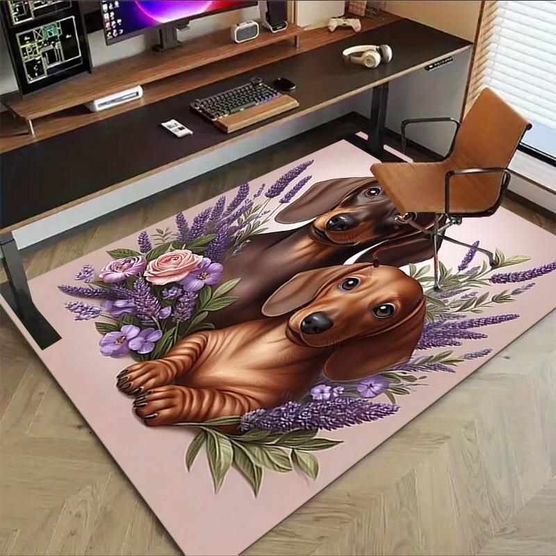 1PC Dachshund Flowers Anti-slip carpet, suitable for Office, bedroomand playrooms. It can also be used as a sofa footrest cover-R30