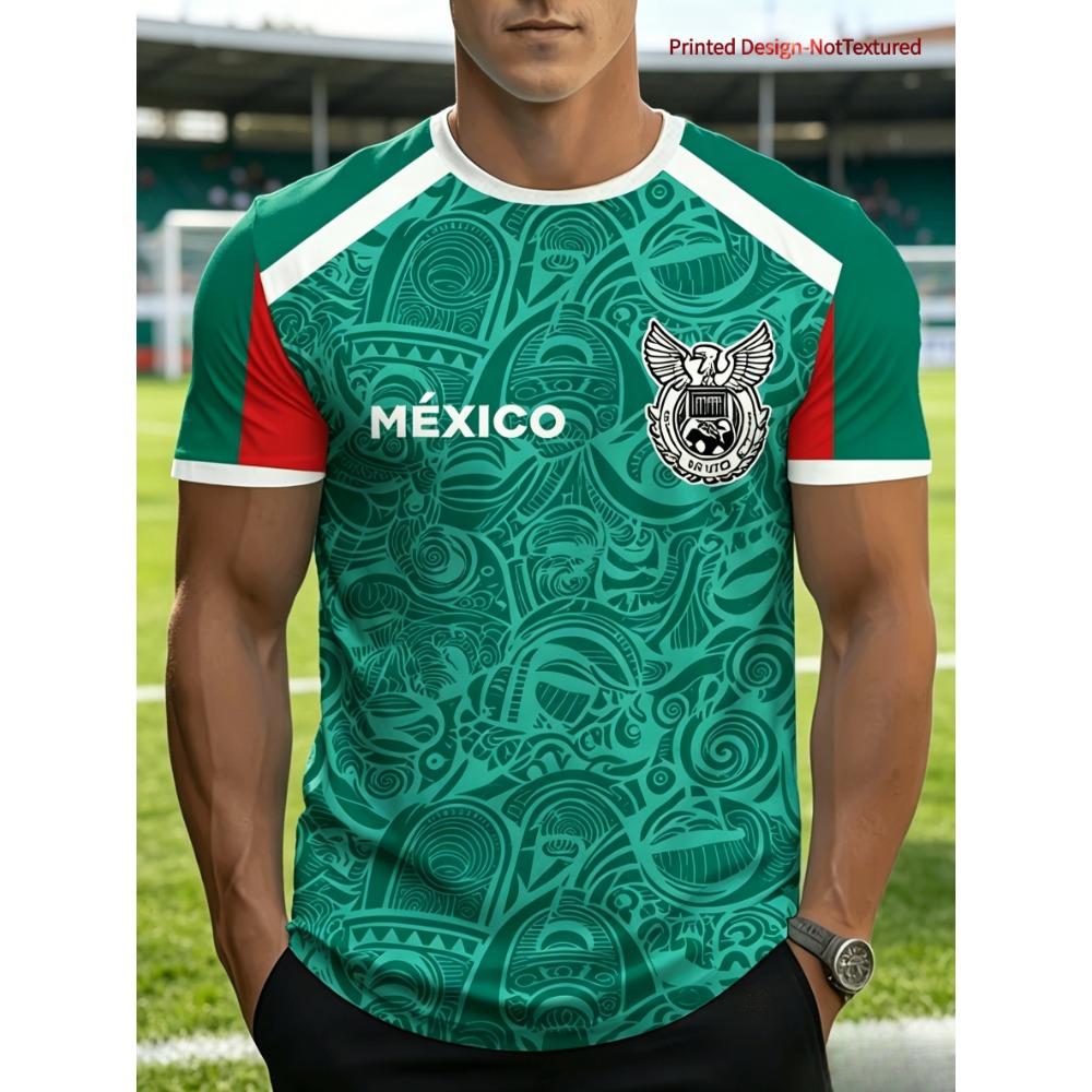 Plus Size Men s T-Shirt, Mexico Team Style Aztec Totem Print Football T-Shirt Men s Summer Breathable S