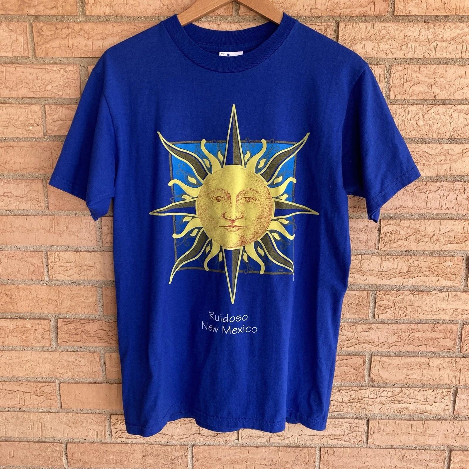 

90s y2k Ruidoso NM textured sun face glitter ray graphic t-shirt Adult Medium S