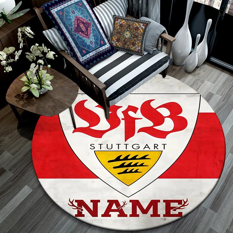Custom Name,VfB Stuttgart pattern round rug,Carpet Rug for Living Room Bedroom Playroom ,Non-slip Floor Mat,Holiday Gifts and Birthday Gifts.