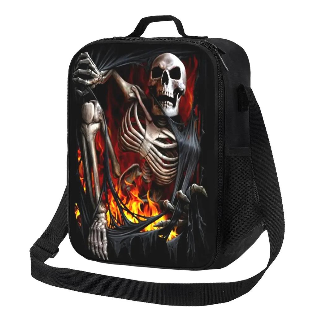 Grim Reaper Insulated Lunch Bag for Work School Demon Skull Waterproof Thermal Cooler Bento Box Women Children