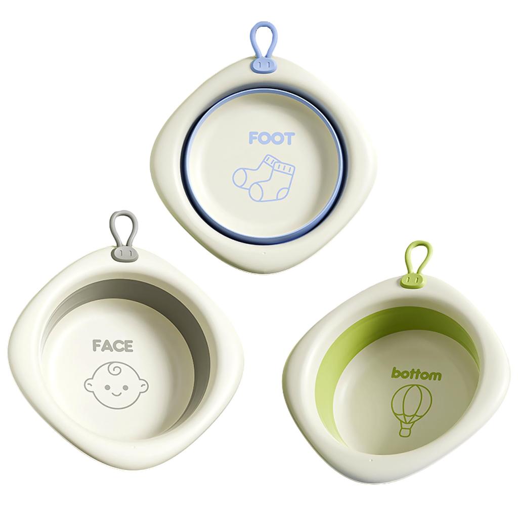 3Pcs Baby Wash Basin Sets Baby Kids Foldable Small Wash Basin, Portable Plastic Basins for Travel Camping Home Use