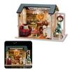 Miniature Wooden House Model with LED Light, Retro   Furniture Handcraft Kit for Developing