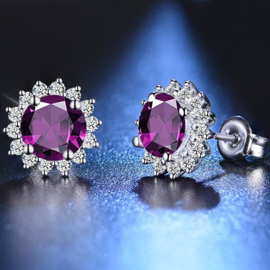 1 Pair Stud Earrings Sunflower Shape Cubic Zirconia Inlaid Ear Studs Women Geometric Earrings