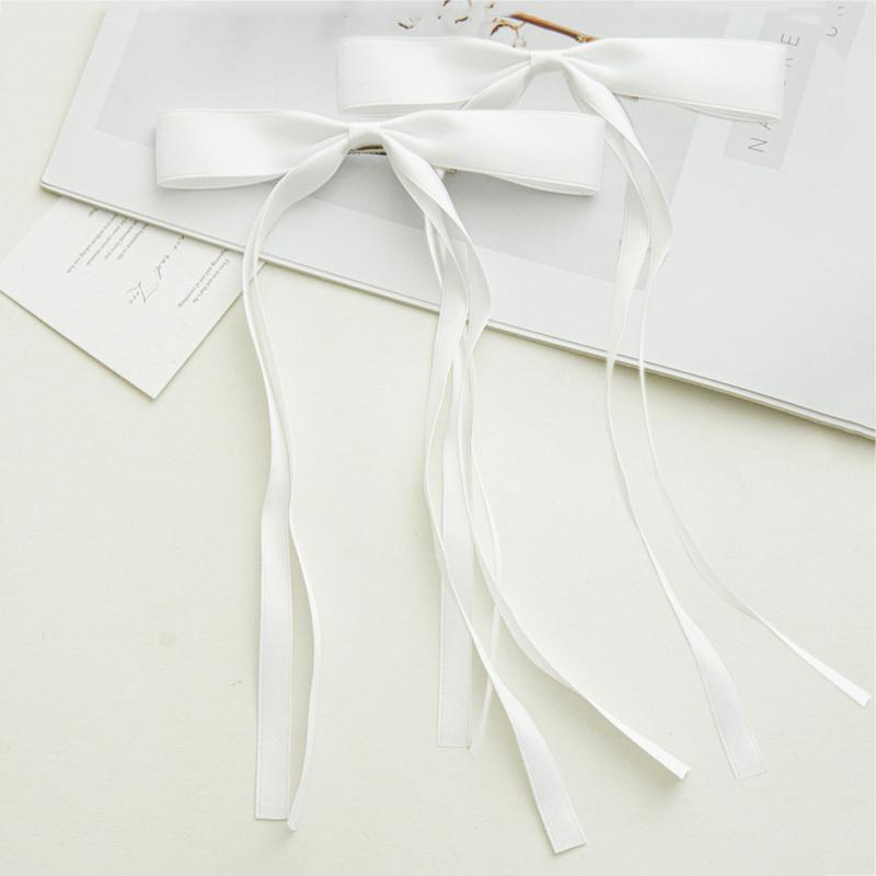 New Elegant Satin Long Tassel Ribbon Clips Women Vintage Simple Bow Hairpins Barrettes Korean Fashion Hair Accessories Gift