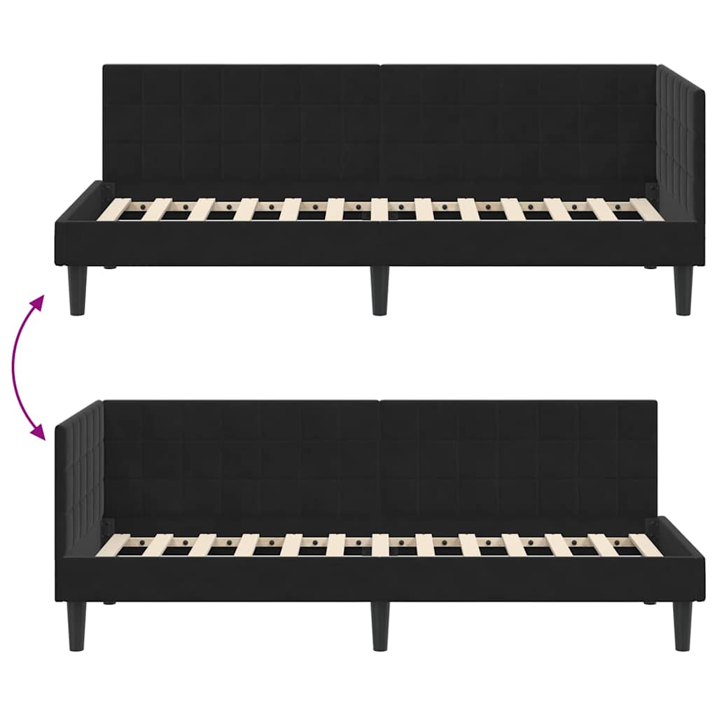 L Shaped Bed Frame with Headboard Black 80 Cm X 200 Cm Velvet