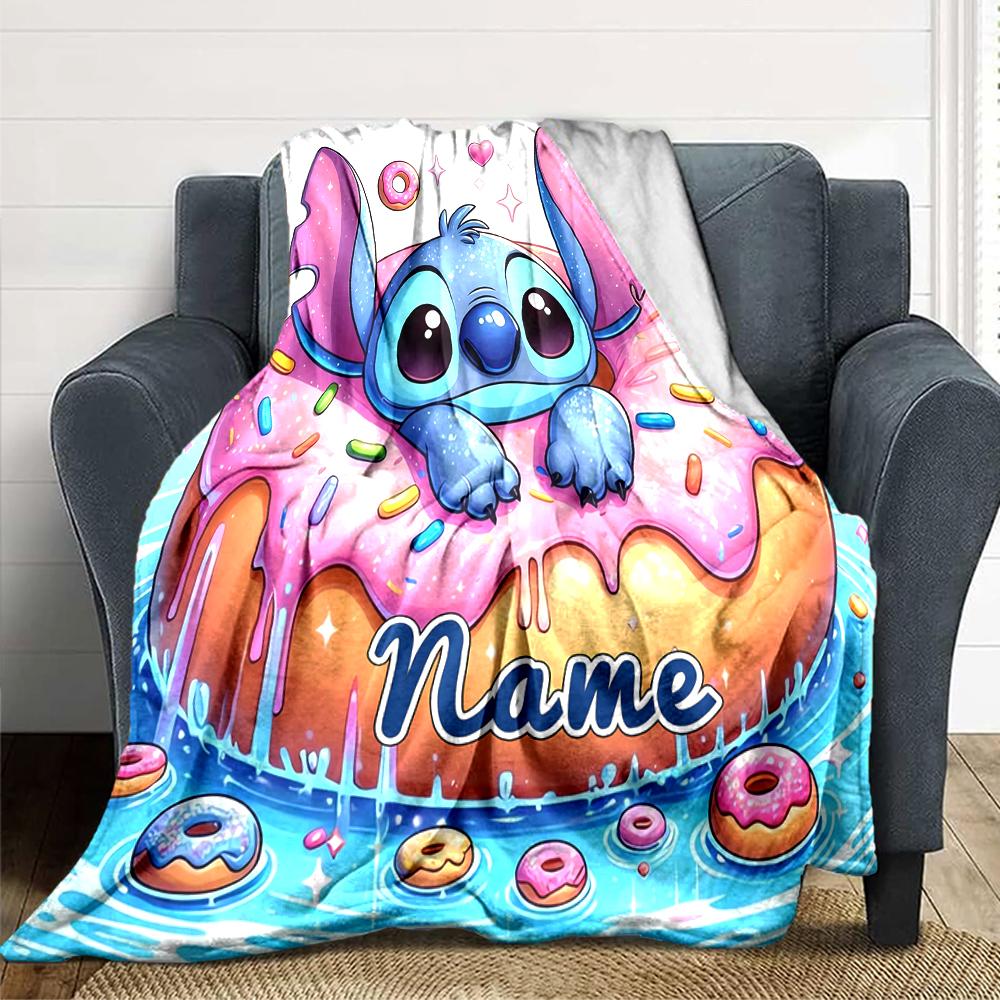 Custom Name Lilo & Stitch Floral Adventure blanket for Couch & Bed, Plush Cozy Fuzzy Blanket Super Soft & Warm Blankets for Fall and Winter. 0908407