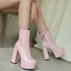 Fashion Dance Boots Women'S Platform Ankle Boots Chunky Heel Booties Side Zipper Square Toe High Heel Casual Boots For Women
