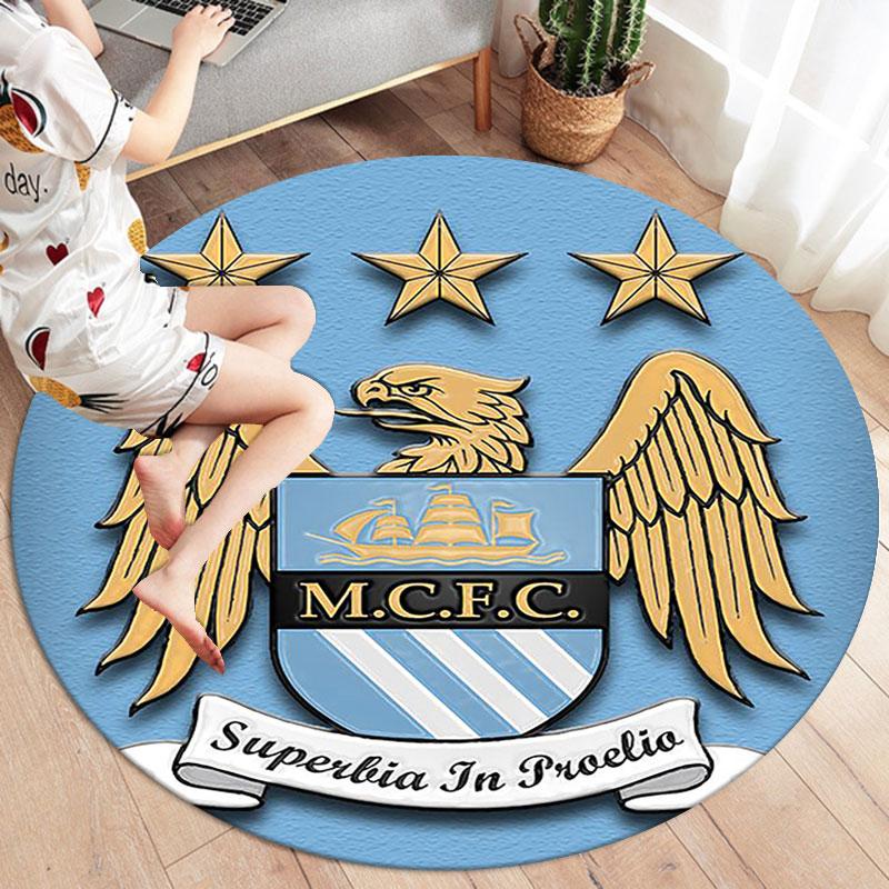 Manchester City F Round Area Rug,Carpet Rug for Living Room Bedroom Sofa Playroom Decor,Non-slip Floor Mat