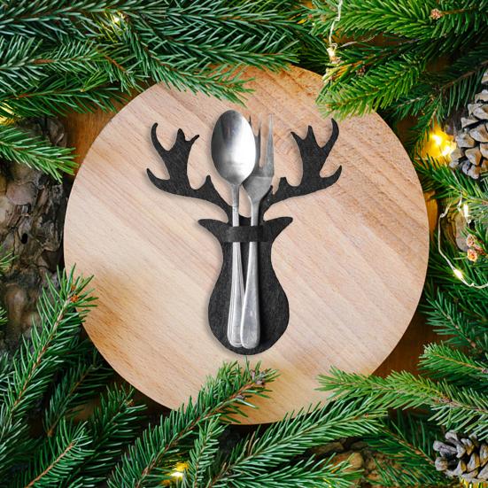 12x Weihnachts Elch Besteckhalter - Filz Geschirr Taschen Für Festtafel