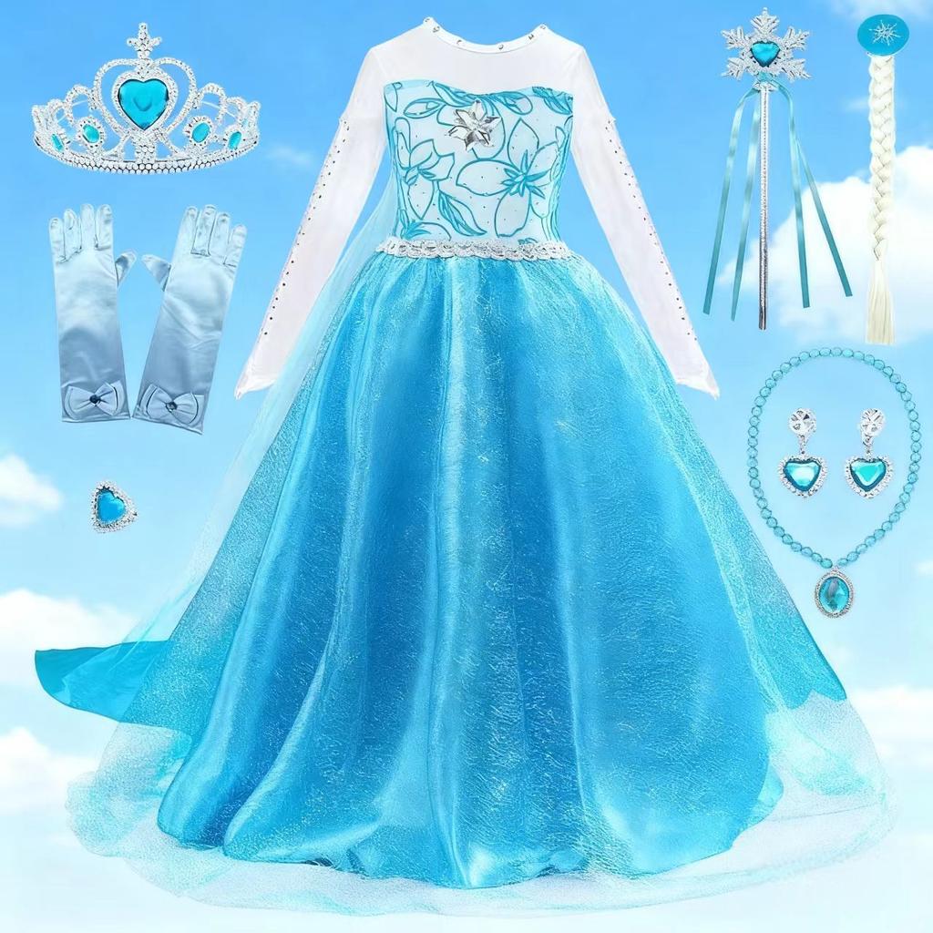 Elsa Frozen Dress and Accessories Set Halloween Cosplay Christmas Carnival 110-120cm Blue