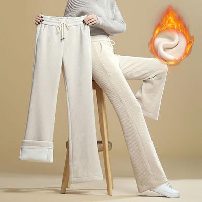 Fall Winter Wide Leg Pants Womens High Waist Plus Velvet Baggy Straight Trousers Casual Korean Fashion Thicken Warm Pantalones